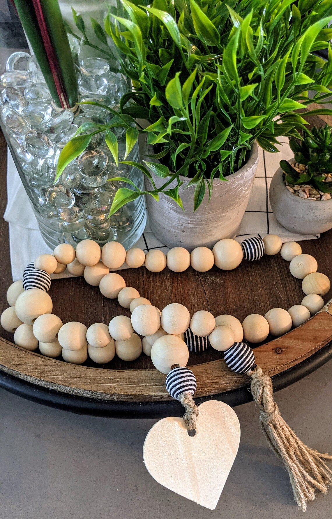 Farmhouse Decor Wood Bead Garland Cream Bead Garland Tassel - Etsy UK