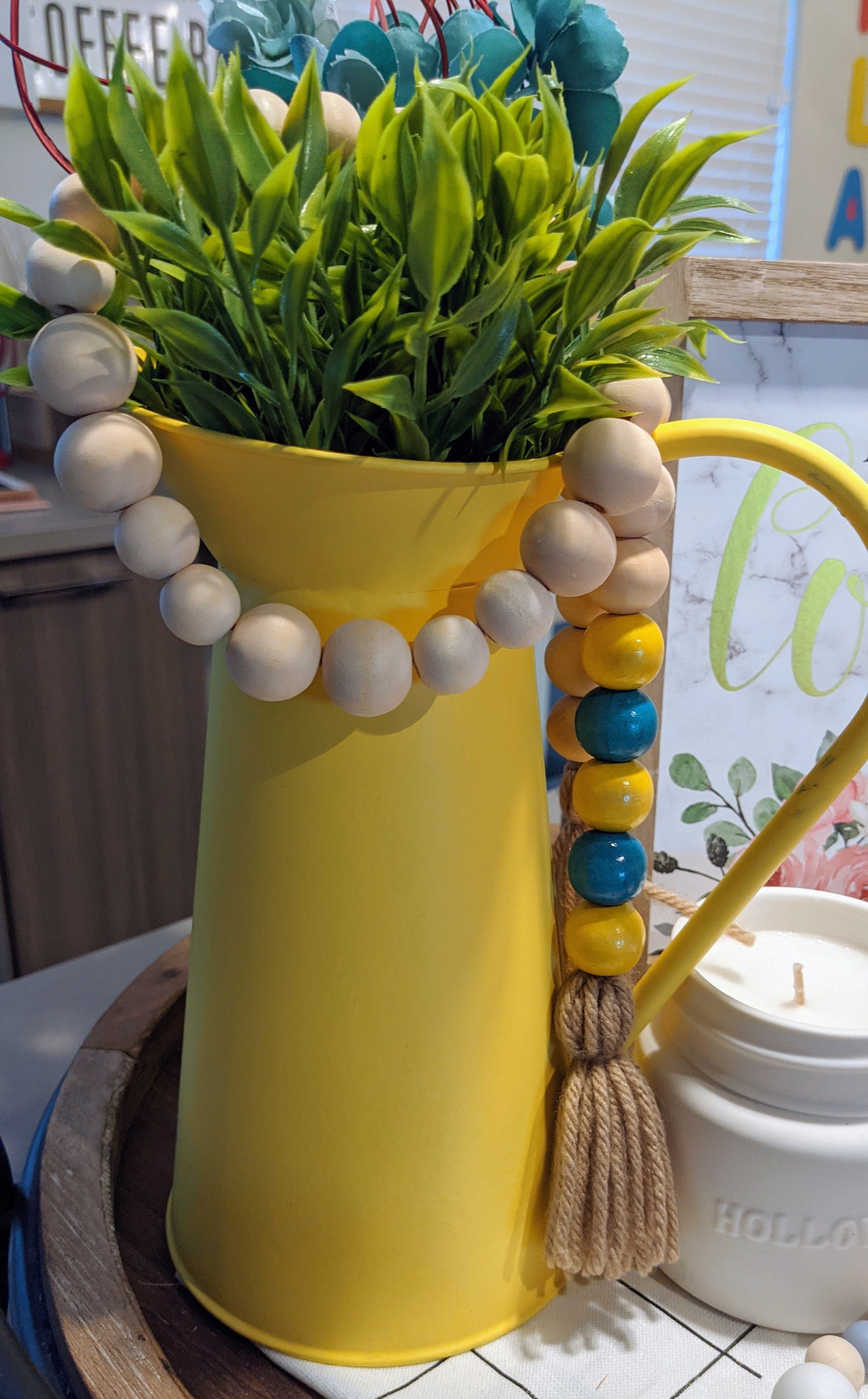 Decoración de la granja guirnalda de cuentas de madera | Etsy