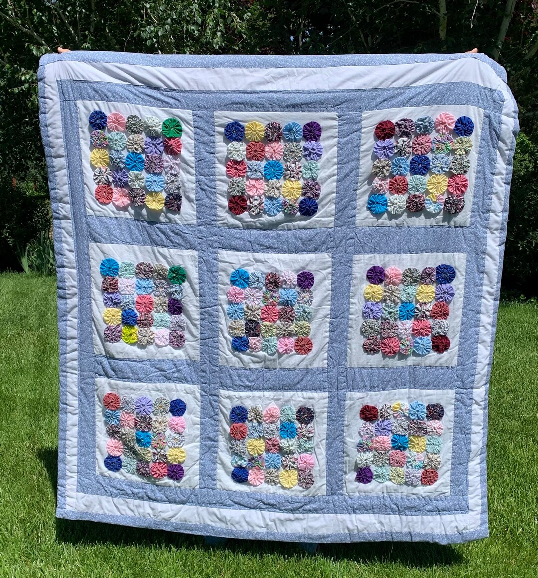Vintage Yo Yo Quilt 57x59 Lap Throw Blanket Homemade Good Etsy