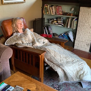 Handmade with Bella Notte silk linen remnants, comforter throw with foot pocket, NEW gift, 53&quot; x 68&quot;