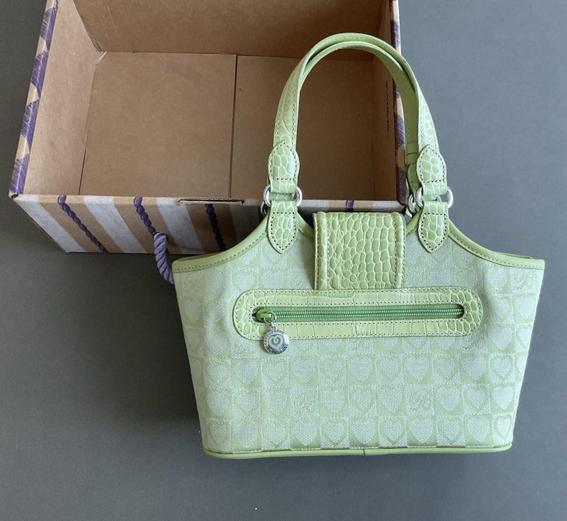 NIB Brighton Rare Vintage Lime Green 90's Small Shoulder/ Hand Bag With Charm afbeelding 9