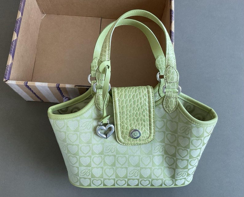 NIB Brighton Rare Vintage Lime Green 90's Small Shoulder/ Hand Bag With Charm afbeelding 8