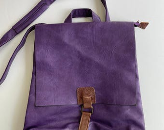 NWT Paolo Fashion Purple Leather Zip Convertible Backpack Shoulder Bag Purse New