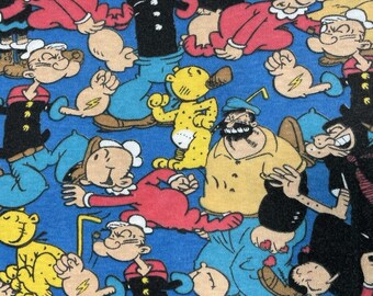 VTG Popeye comic stretch knit fabric 3 Yds Olive Oyl, Bluto, Wimpy, Swee'Pea