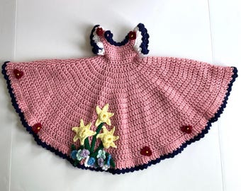 Doll Dress Crochet Knit flowers pink yellow red large 15" 5" 27"