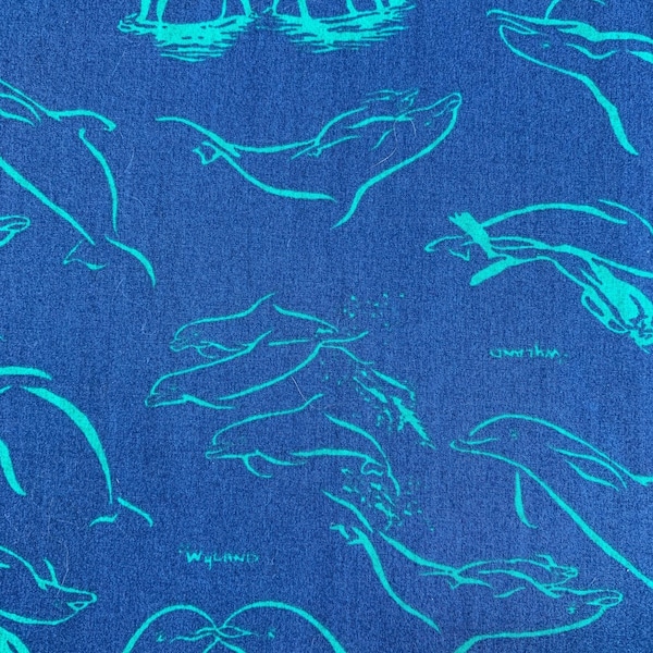Dolphin Wyland fabric blue aqua cotton Trans-Pacific Textiles 45" W sold BTY