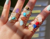 SILVER GOLD Wire Wrapped Gemstone Ring, Crystal Rings, Gemstone Rings, Wire Rings, Colorful Rings, Wire Wrapped Ring, Customizable Size