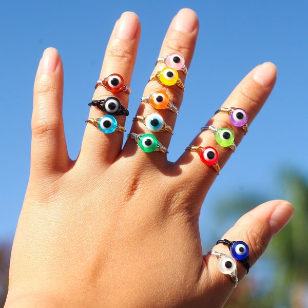 Multicolor Evil Eye Ring, Protection Ring, All Seeing Eye Ring, Unique Rings, Colorful Rings, Rainbow Ring, Customizable Size