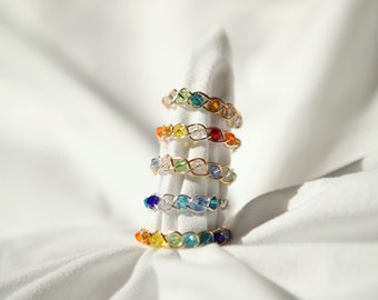 Custom Braided Bicone Crystal Rings - Customizable, Rainbow, Colorful Ring, Glass Ring, Unique Jewelry, Custom Jewelry, Handmade Jewelry