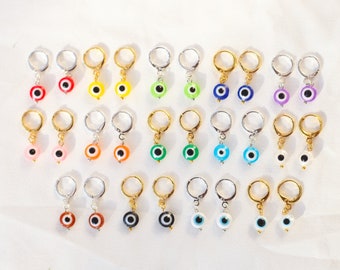 Sterling Silver/Gold Plated Minimalist Evil Eye Earrings, Protection Eye, All Seeing Eye, Unisex Earrings, Huggie Earrings (CLIP ON OPTIONS)