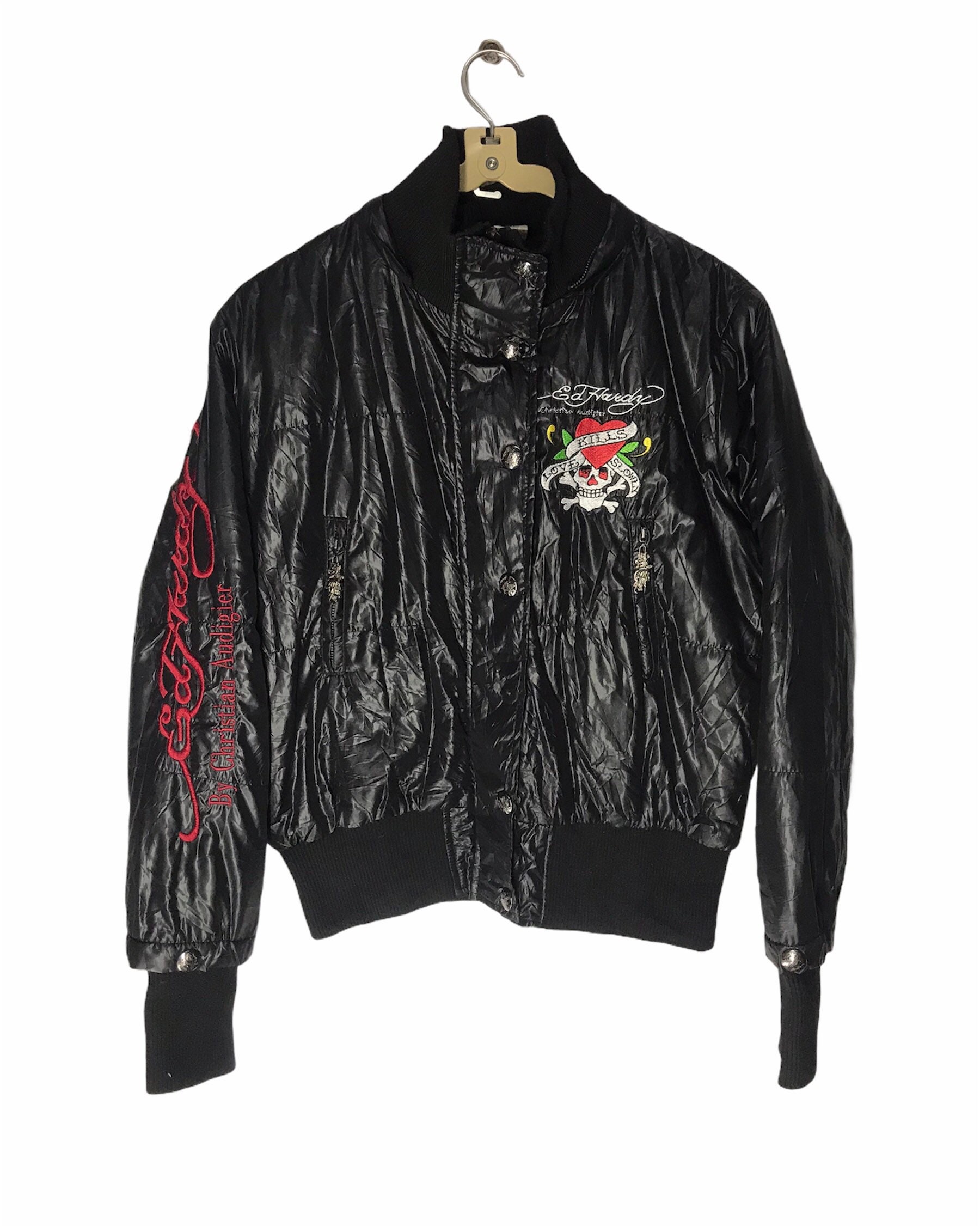 Ed Hardy Embroidered Puffer Jacket Etsy UK