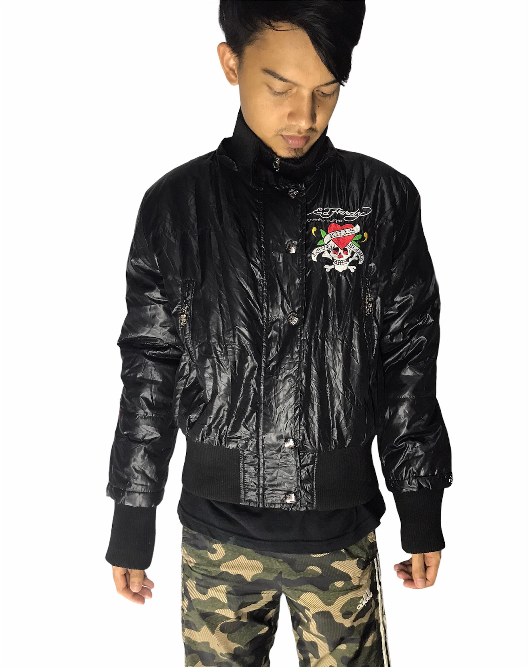 Ed Hardy Embroidered Puffer Jacket - Etsy