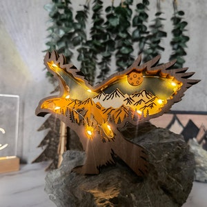 3D Uhu Holz Uhu Stockente Halloween Dekoration mit Licht, Holz Wildvögel Handwerk Dekor, Vogel Ornament, Desktop Ornament, kostenlose Gravur