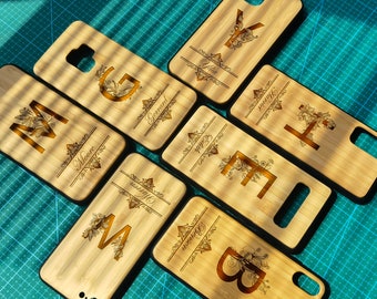 PERSONALIZED Name Bamboo Wooden FLOWER Phone Case For iPhone 11/12/13/14 Pro,iPhone X/XR/8,Samsung S8/S9/S10/S20/S21/S22/S23 Plus,Note 10/20