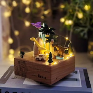 Personalized Engraved Keepsake Carousel Dinosaur Music Box,Wooden Dinosaur Toy Music Box,Memorial Birthday Gift For Baby/Kids,Music optional