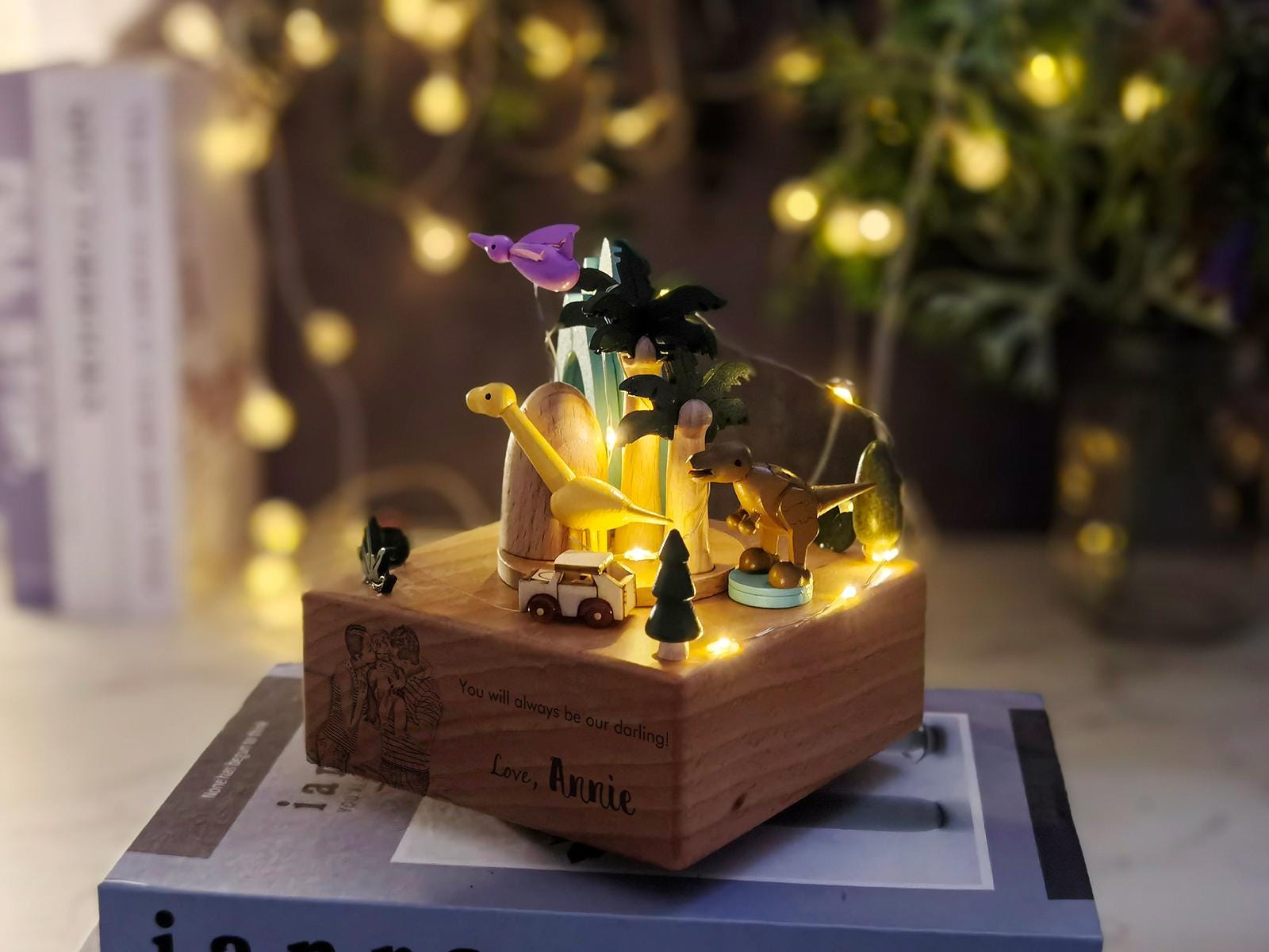 Personalized Engraved Keepsake Carousel Dinosaur Music Box,wooden