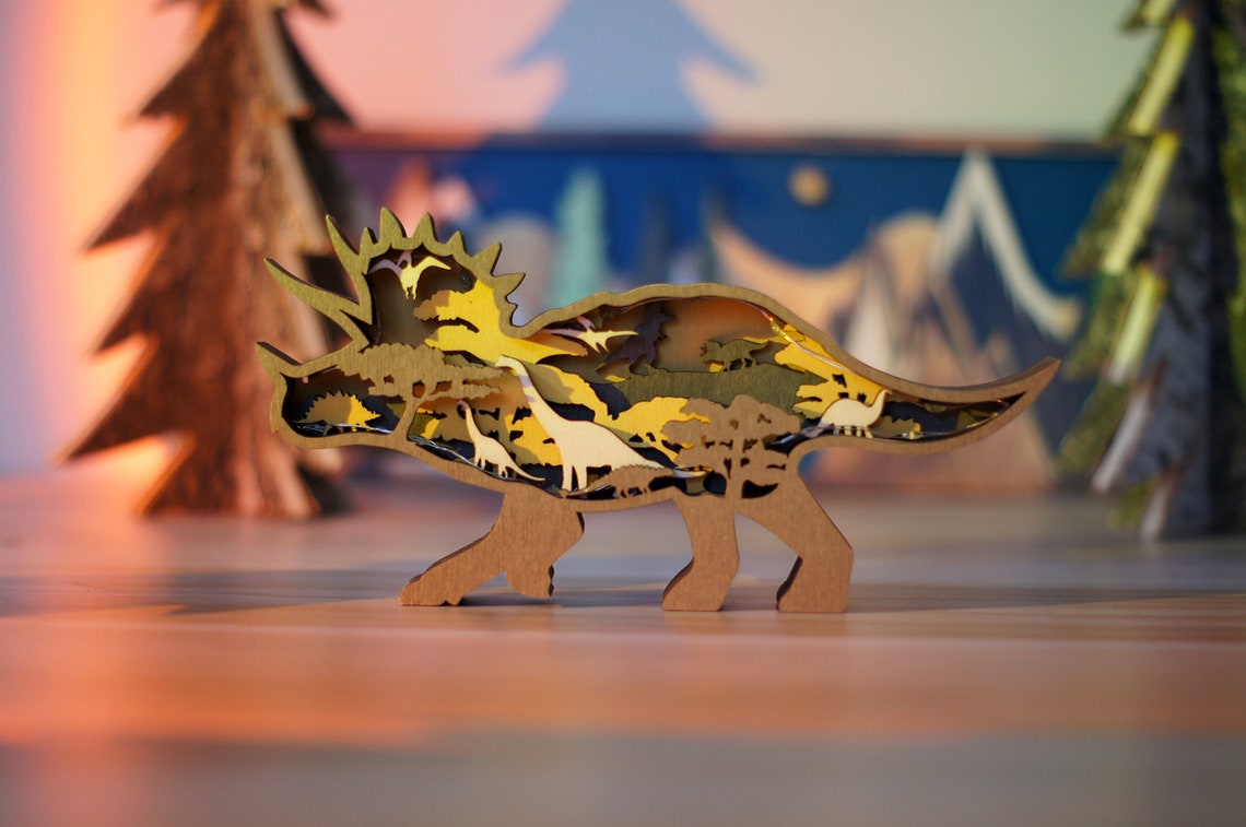 Wooden Dinosaurs Carvings 3D Natural Animal Decoration with image 3