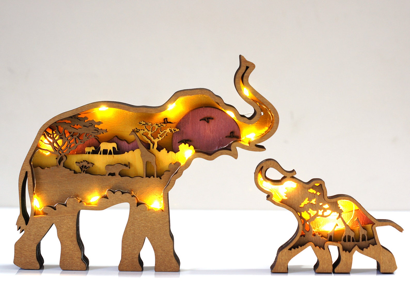 3D Wooden Elephant Decoration With Lightwooden Animal Etsy