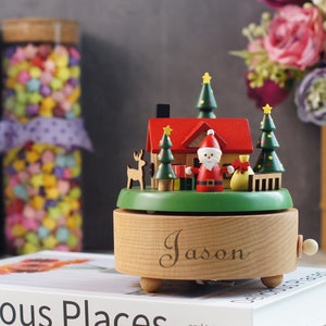Personalisierte gravierte Andenken-Karussell-Spieluhr, Weihnachts/tanzende Mädchen-Spieluhr aus Holz, Jubiläums-Geburtstagsgeschenk für Baby/Kinder Bild 4
