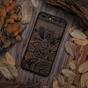 Engravable Mandala Walnut Wood Phone Case For iPhone 11/12/13/14/15 Pro Max,iPhone X/XR/8,Samsung S8/S9/S10/S20/S21/S22/S23 Plus,Note 10/20+