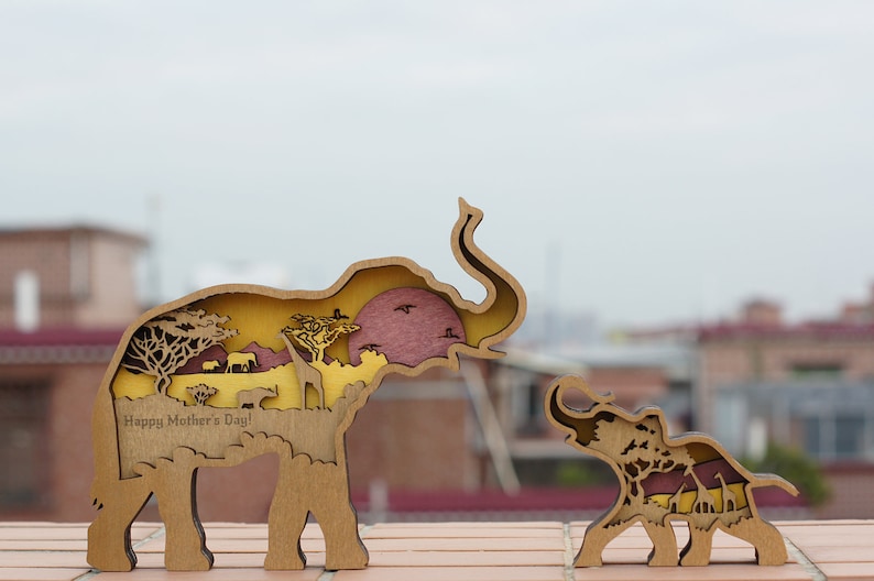 3D Wooden Elephant Decoration with light,Wooden Animal Craft,Wooden Elephant Christmas ornament Carvings,Desktop ornament,Free Engraved Gift image 4