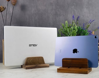 Wooden Adjustable Width Vertical Laptop Stand,Personalized Notebook Holder,Wooden Vertical Holder for Laptop/Tablet/iPhone,Desktop Organizer