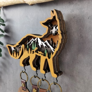Wooden Animal Key Holder for wall,Minimalist Key Organizer,Bear Moose Fox Wolf Key Rack,Halloween Decoration Key Hooks,Customizable Keychain