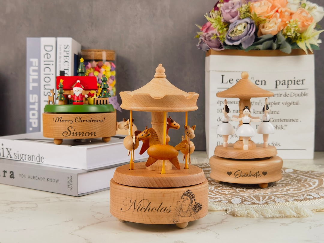 Personalized Engraved Keepsake Carousel Music Box,wooden Christmas ...