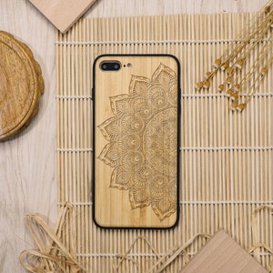 Coque de téléphone personnalisable en bois de bambou et mandala pour iPhone 11/12/13/14/15/16 Pro,iPhone 8/XR,Samsung S10/S20/S21/S22/S23/S24/S25 Plus,note 10/20
