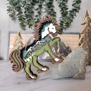 3D Wooden Fox Decoration with light,Wooden Wolf Horse Decor Craft,Wooden Christmas ornament,Wall Decoration,Desktop ornaments,Free Engraving image 8