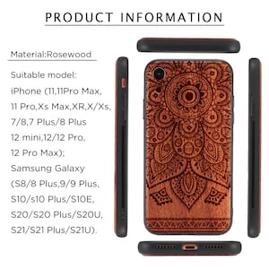 Engravable Mandala Rose Wood Phone Case For iPhone 11/12/13/14/15 Pro Max,iPhone XR/8,Samsung S8/S9/S10/S20/S21/S22/S23/S24 Plus,Note 10/20 Tribe