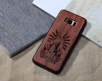 JESUS Metto Rose Wood Phone Case pour iPhone 11/12/13/14 Pro Max, iPhone Xs Max Xr 7/8 Plus, Samsung S8 / S9 / S10 / S20 / S21 / S22 / S23 Plus, Note 10/20