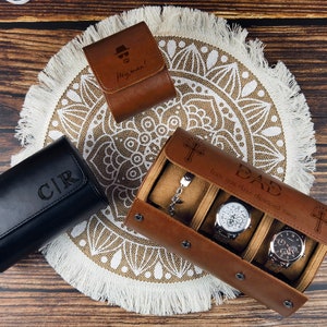Organiseur de montre en cuir portable, étui de montre de voyage en cuir, boîte de collection de montres, cadeaux de garçons d'honneur, cadeaux pour hommes, personnalisation gratuite