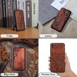 Coque de téléphone mandala à graver en bois de rose pour iPhone 11/12/13/14/15 Pro Max, iPhone XR/8, Samsung S8/S9/S10/S20/S21/S22/S23/S24 Plus, note 10/20 image 5