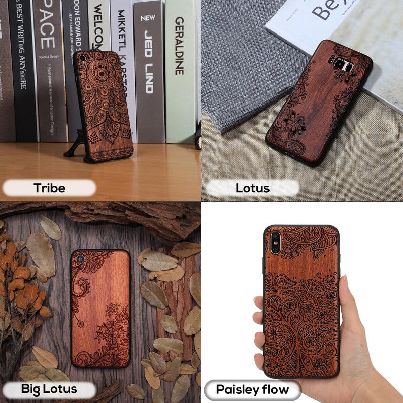 Coque de téléphone mandala à graver en bois de rose pour iPhone 11/12/13/14/15 Pro Max, iPhone XR/8, Samsung S8/S9/S10/S20/S21/S22/S23/S24 Plus, note 10/20 image 5