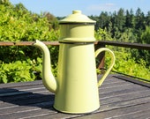 Vintage French yellow enamel coffee pot, 1950s French lemon enamelware cafetière
