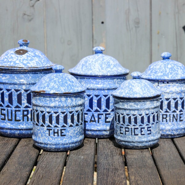 Blue White Canister Etsy