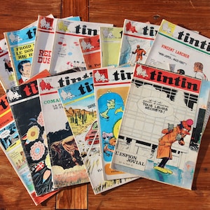 Set of 14 1970 French TINTIN magazines / 1970s rare and collectable 22nd year Tintin comics