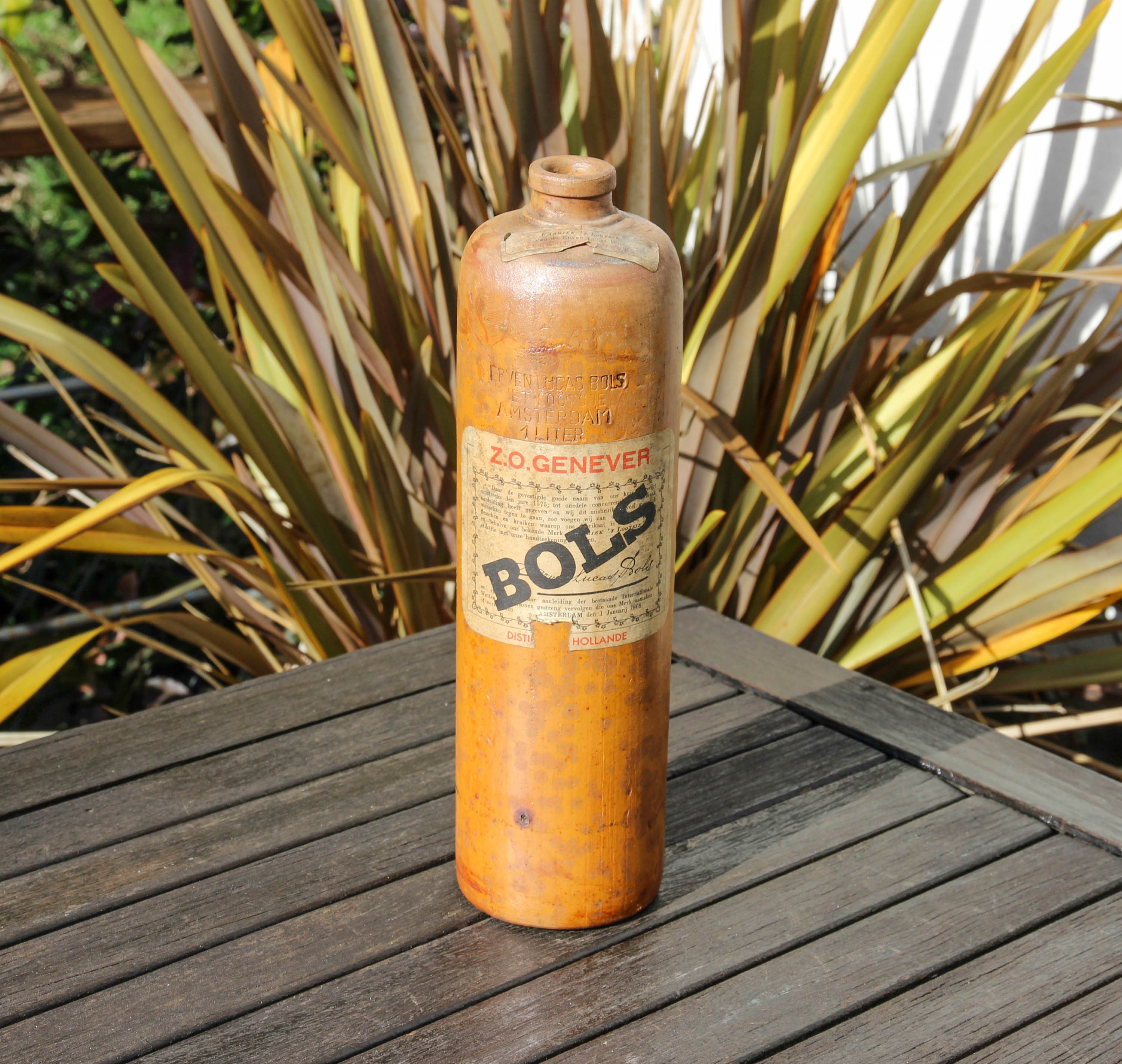 Vintage Années 1940 Bols Genever Erven Lucas Amsterdam Néerlandais Marron 1 Litre Bouteille de Gin e
