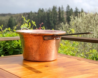 poêle à polenta italienne vintage lourde de 26 cm en cuivre martelé / grande poêle en cuivre traditionnelle du début des années 1900