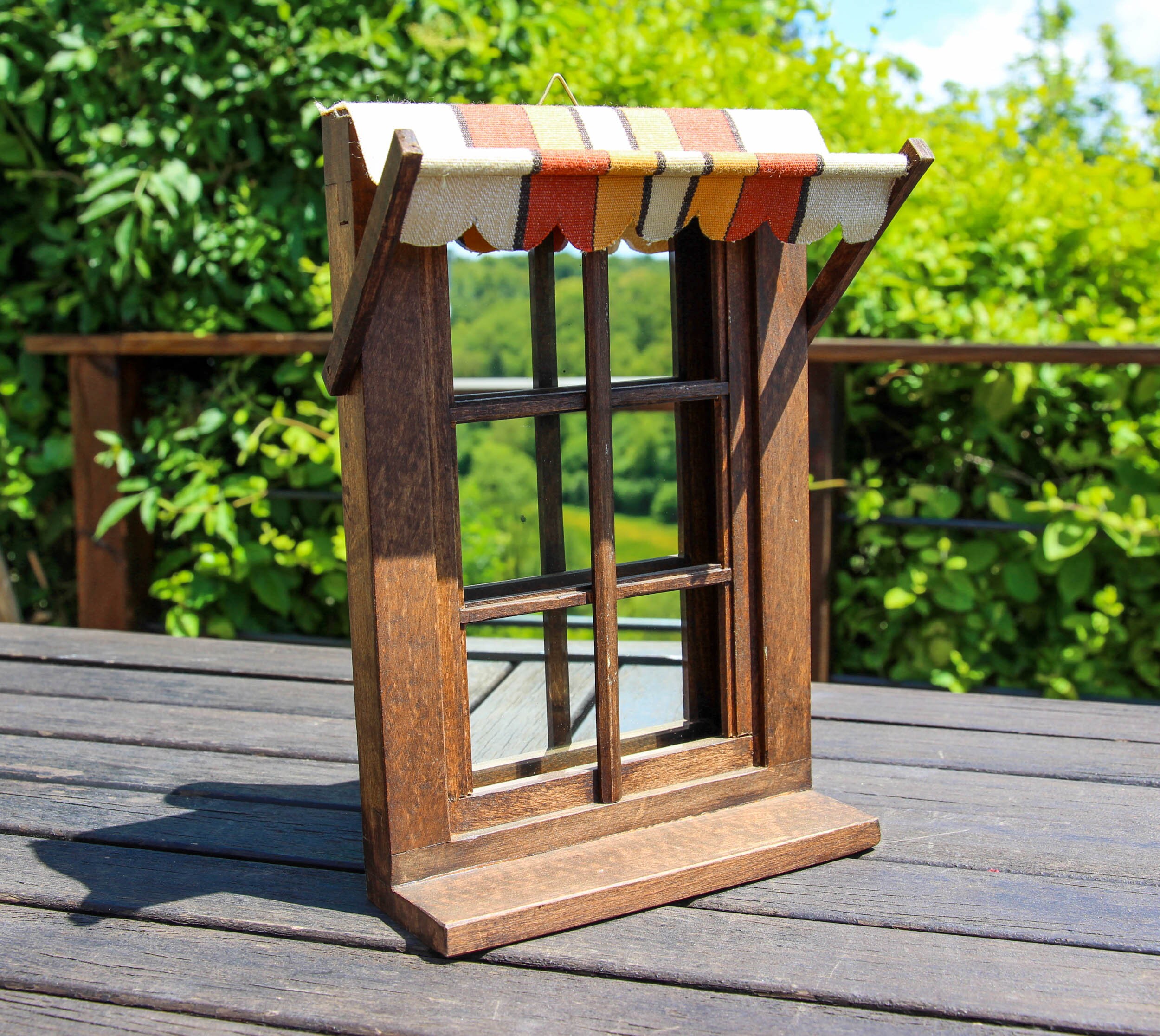 Vintage Français Miroir Lambrissé en Bois Unique avec L'auvent Rayé de Modèle Transat