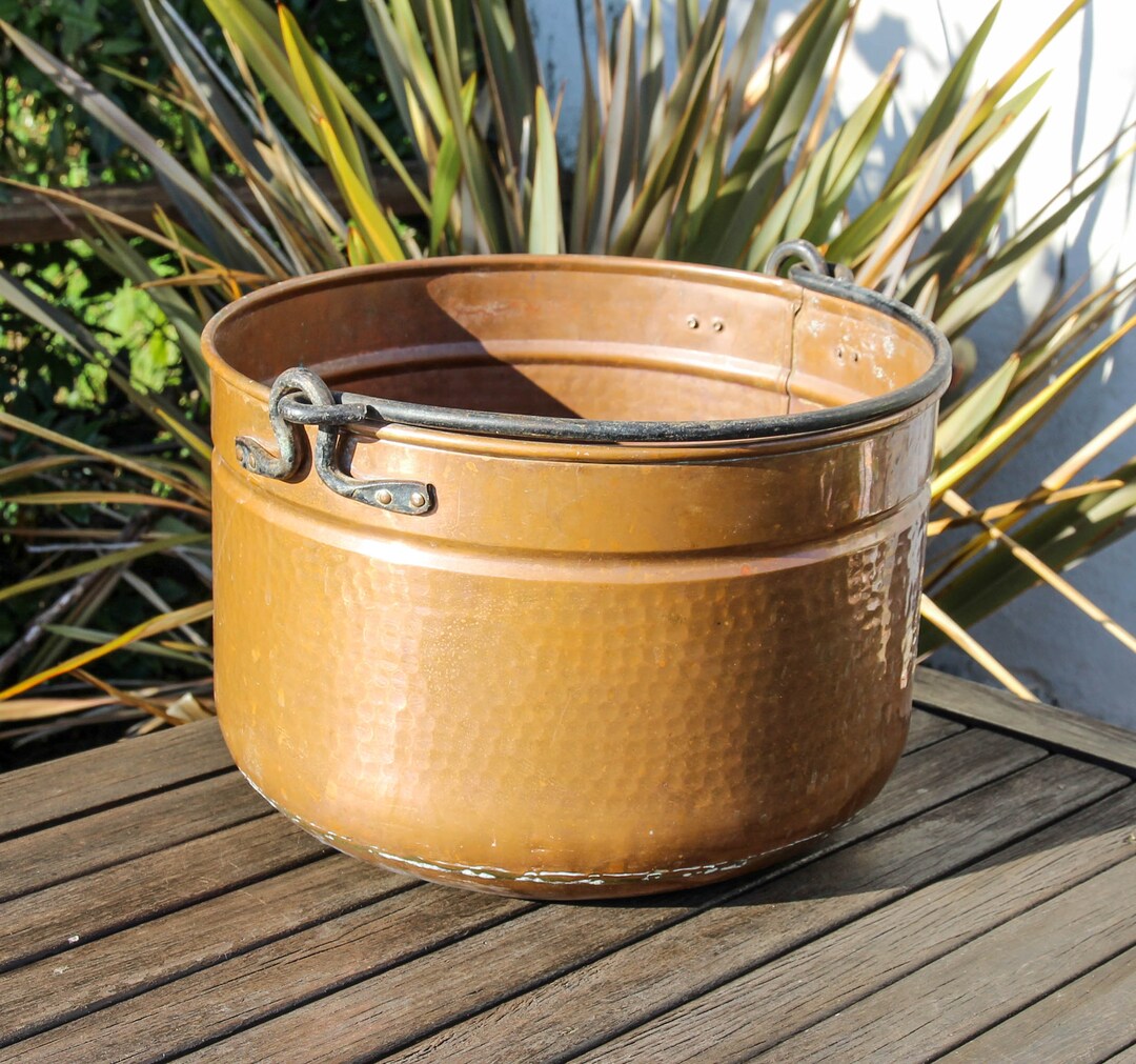 Vintage French Large Hammered Copper Hanging Pot With Iron Etsy
