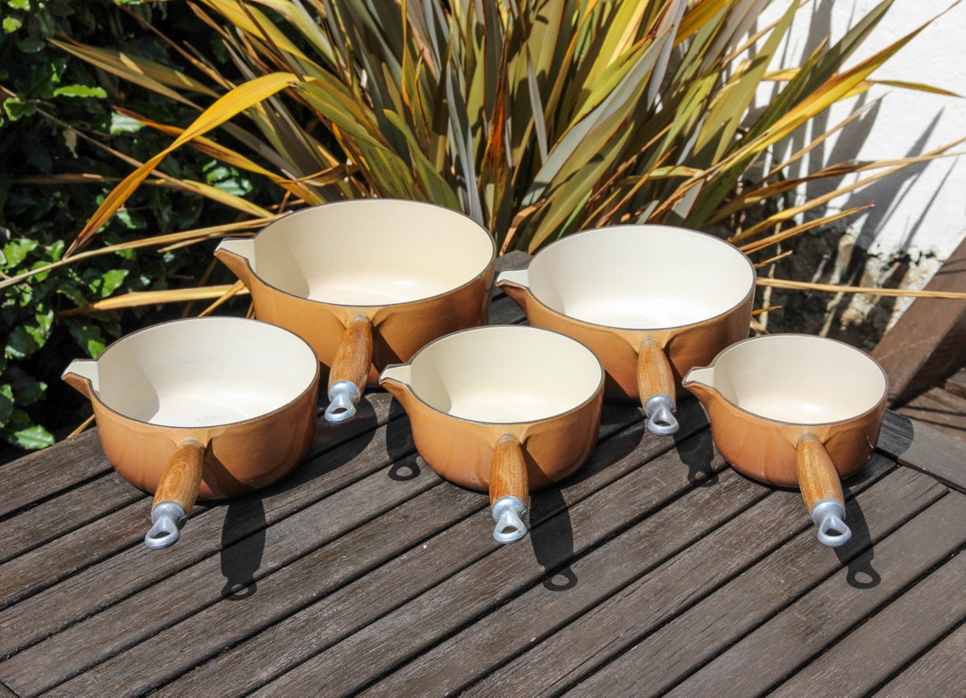 Set of Vintage LE CREUSET French Brown Cast Iron Cookware Pans / 1970s Le Creuset Size 14, 16