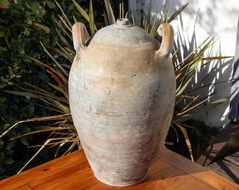 Antique French extra large 9.3kg heavy handthrown stoneware walnut oil jug / huge 51cm wine jug water jar / vintage rustic farmhouse pottery