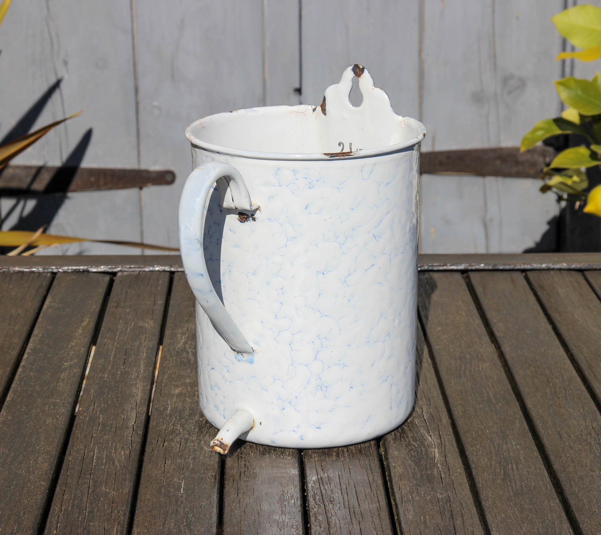 Irrigation / Enema / Douche Jug Vintage French Enamelware, Wall