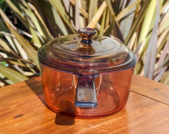 Vintage French VISION CORNING smoked glass lidded saucepan / 1980s French 1 litre 16cm Vision pan