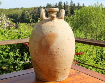 Antigua jarra de aceite de nuez de gres grande francesa / jarra de vino lanzada a mano, jarra de agua / cerámica rústica vintage