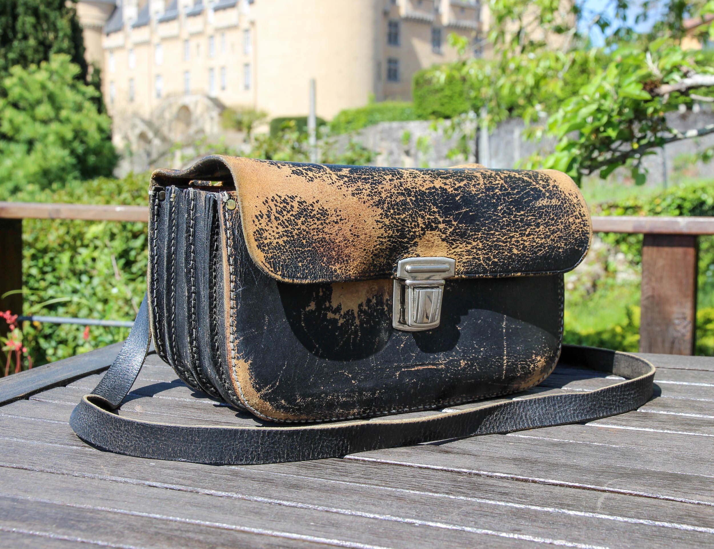 Antique Distressed Leather Money Pouch Belt Coin Wallet 1900s