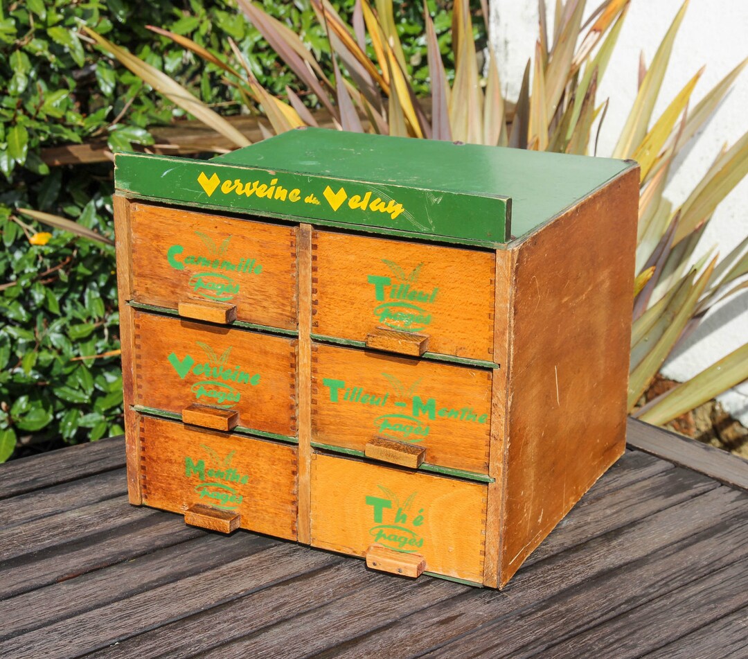 Vintage French VERVEINE DU VELAY Liqueur Wooden Herb Storage Chest