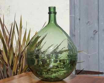 Ancienne bouteille dame-jeanne de 9 litres en verre vert / Dame Jeanne française du début des années 1900